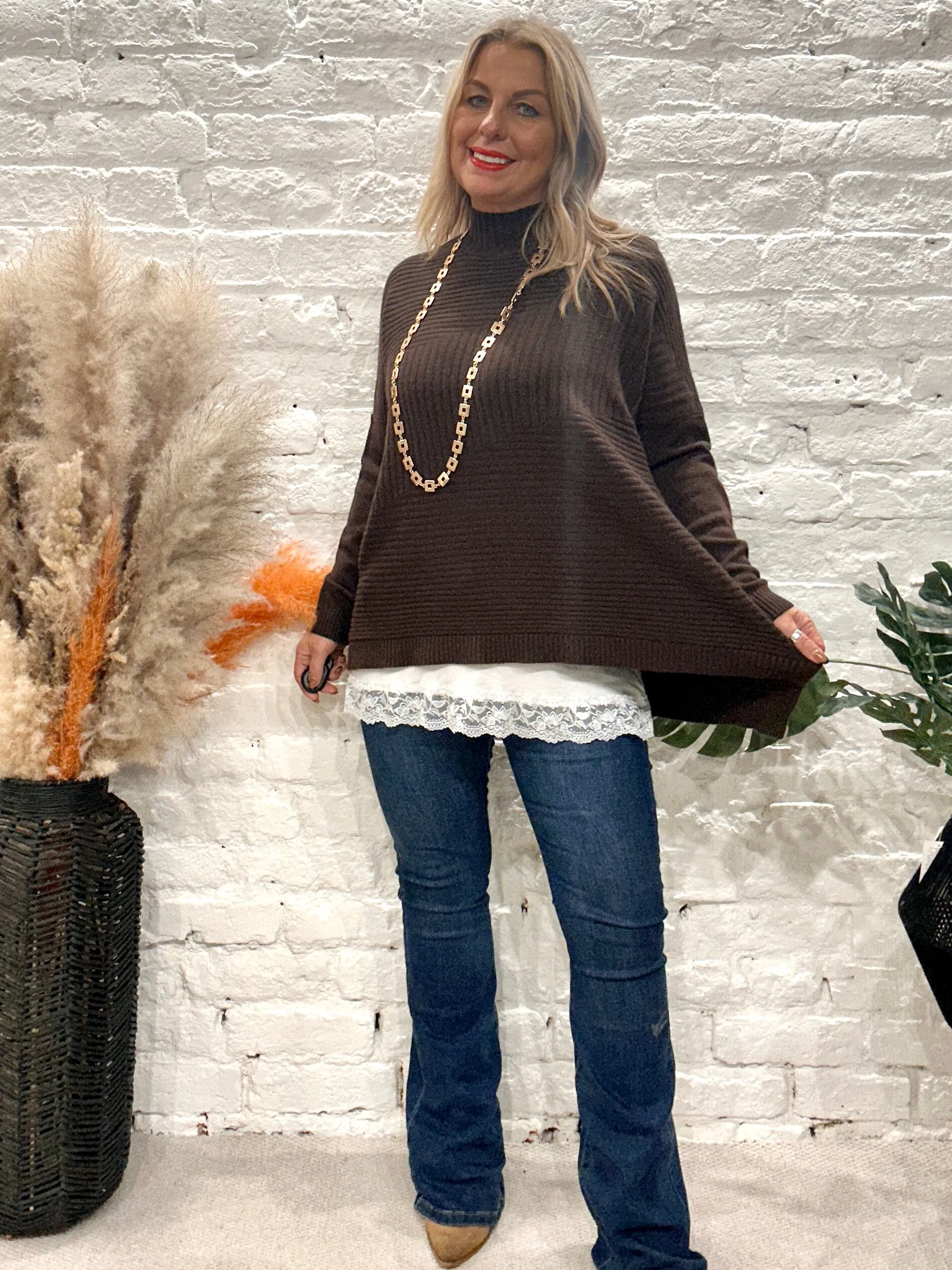 Cosy club Italian High Neck Ribbed knitted Dipped Hem Tracy Jumper