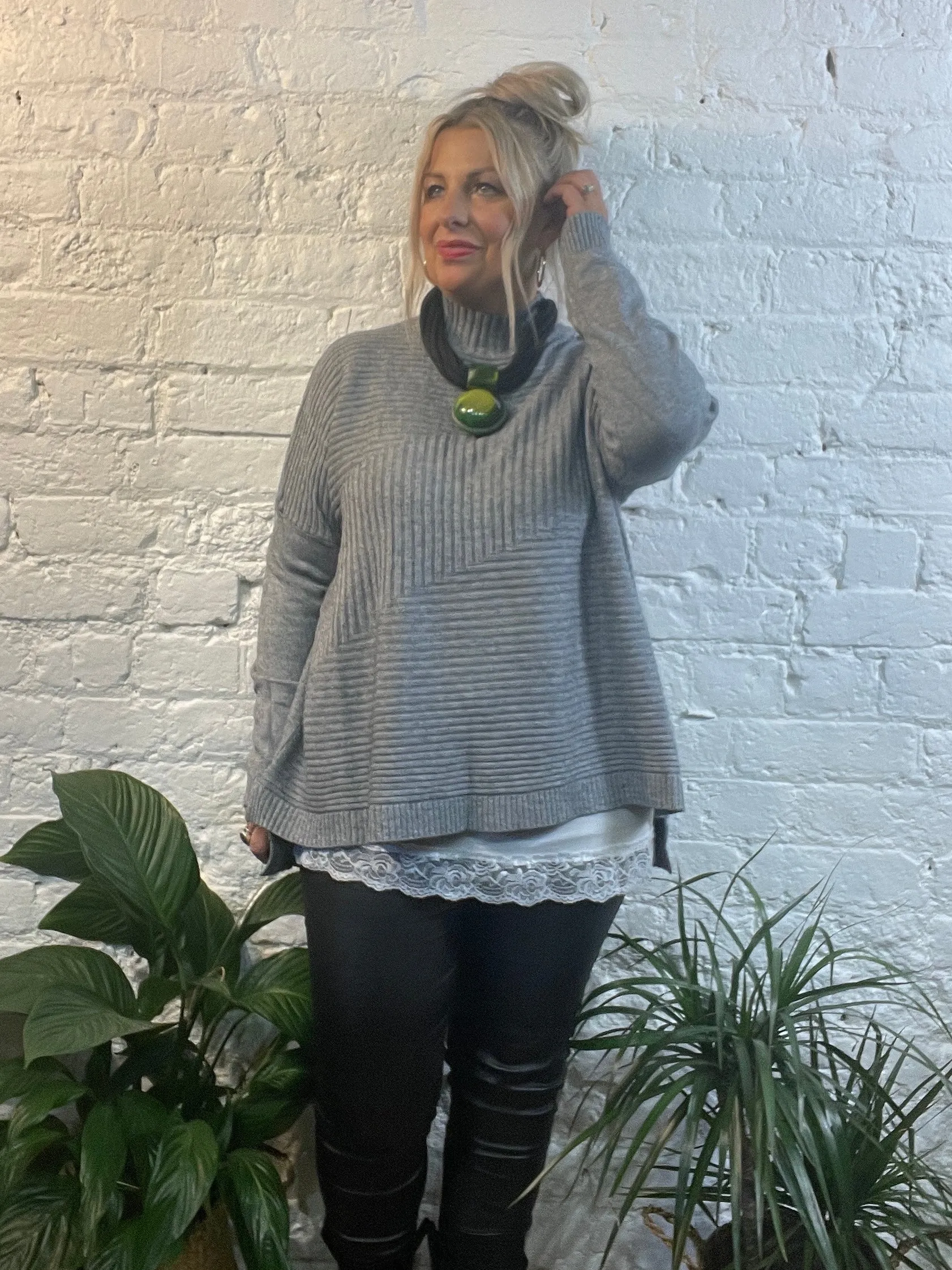 Cosy club Italian High Neck Ribbed knitted Dipped Hem Tracy Jumper