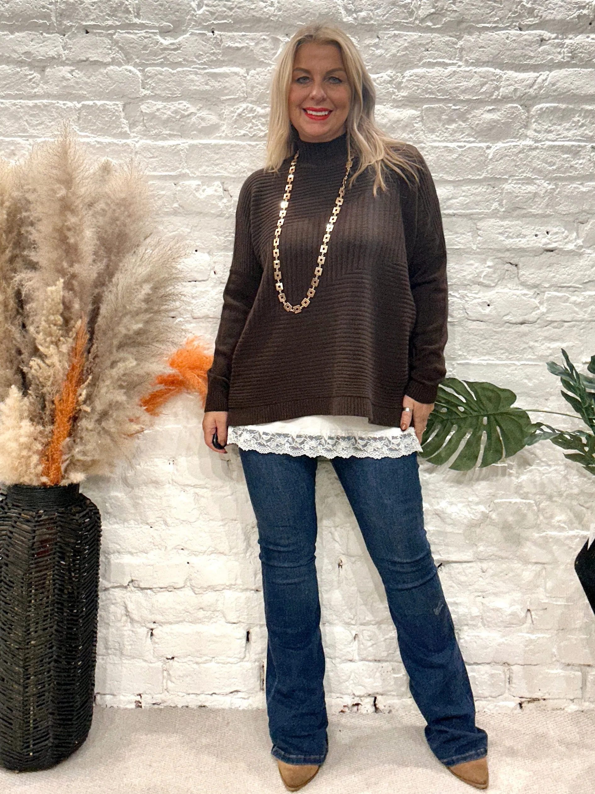 Cosy club Italian High Neck Ribbed knitted Dipped Hem Tracy Jumper