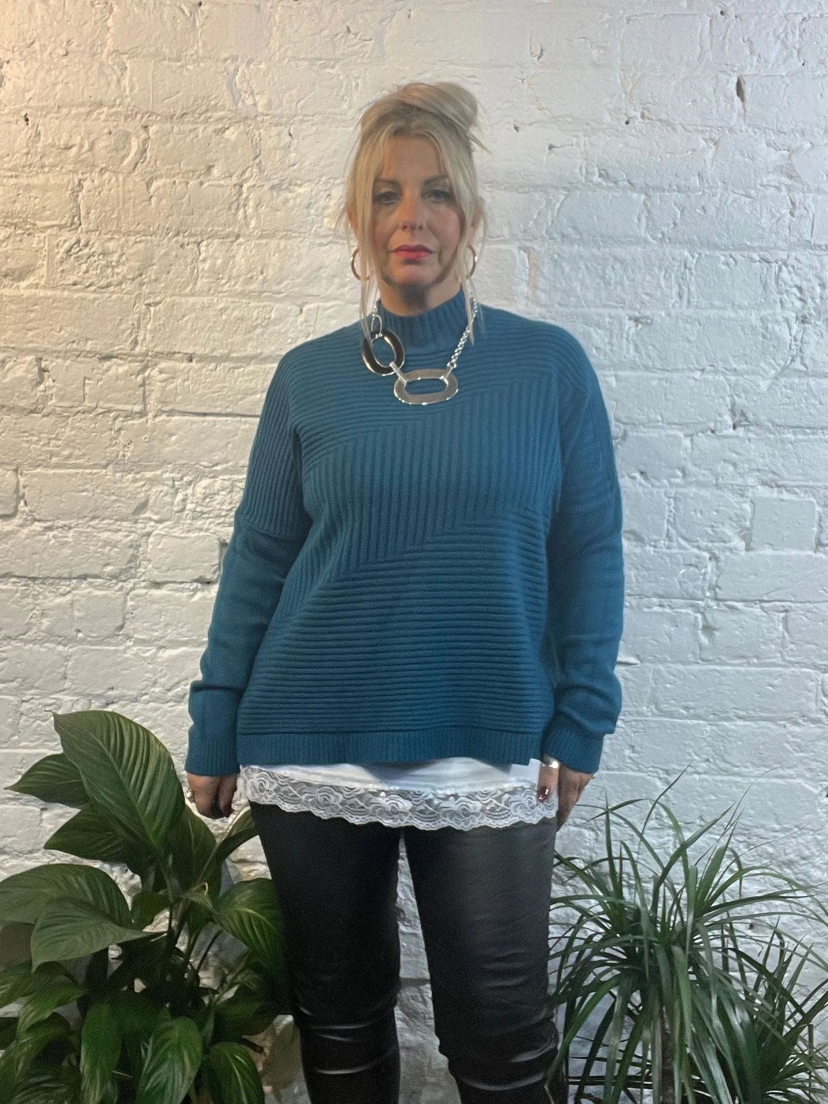 Cosy club Italian High Neck Ribbed knitted Dipped Hem Tracy Jumper