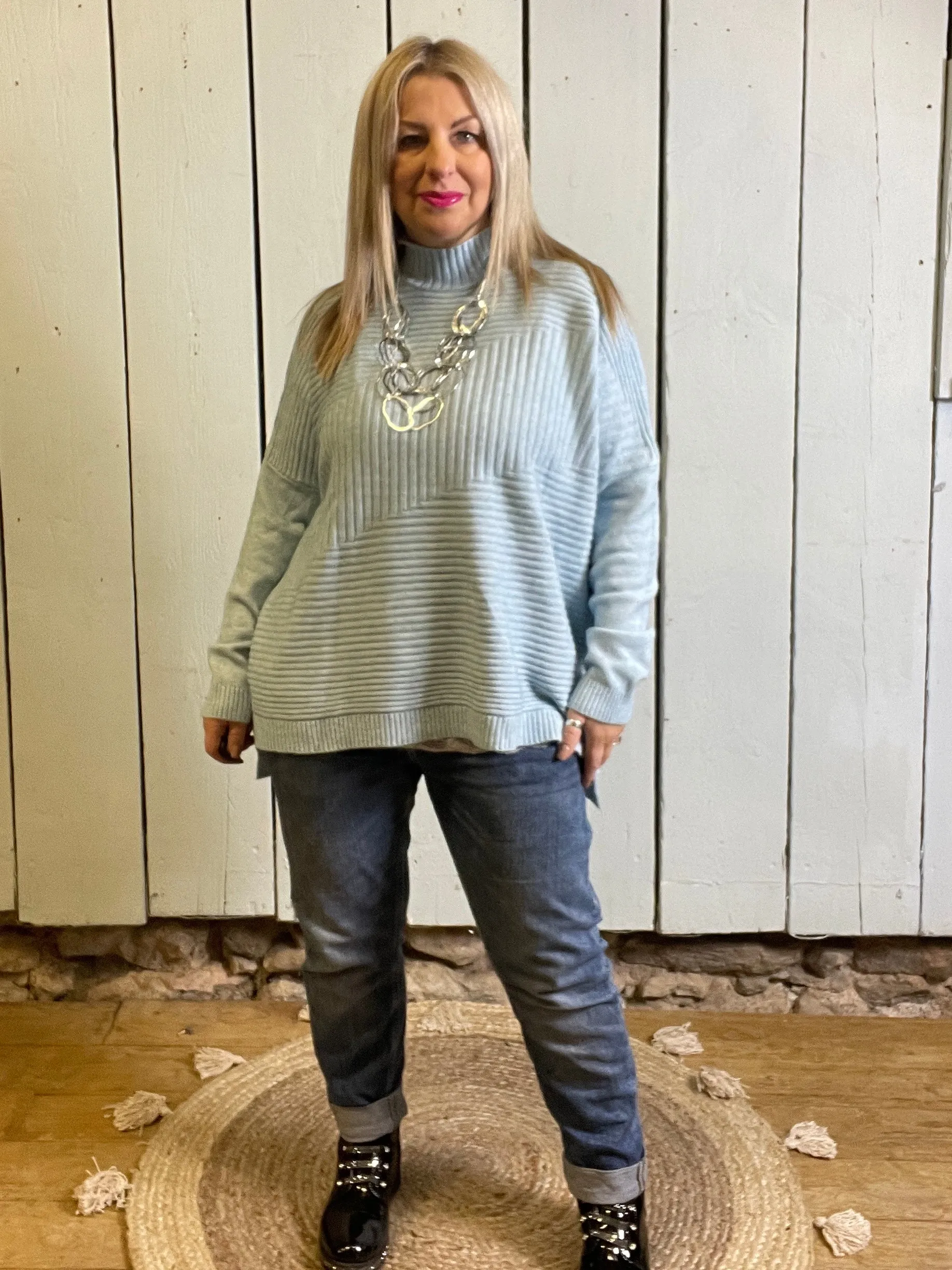 Cosy club Italian High Neck Ribbed knitted Dipped Hem Tracy Jumper