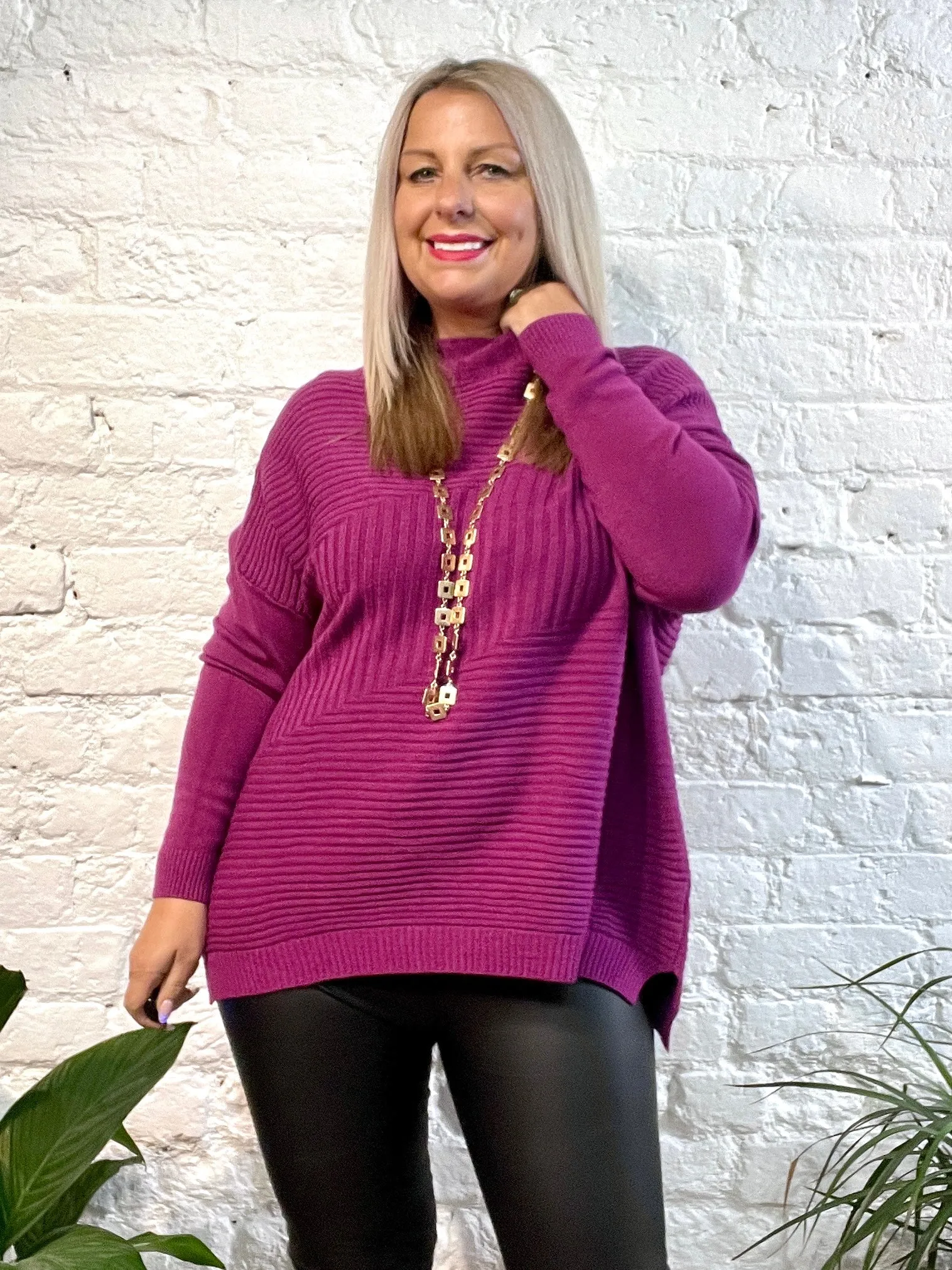 Cosy club Italian High Neck Ribbed knitted Dipped Hem Tracy Jumper