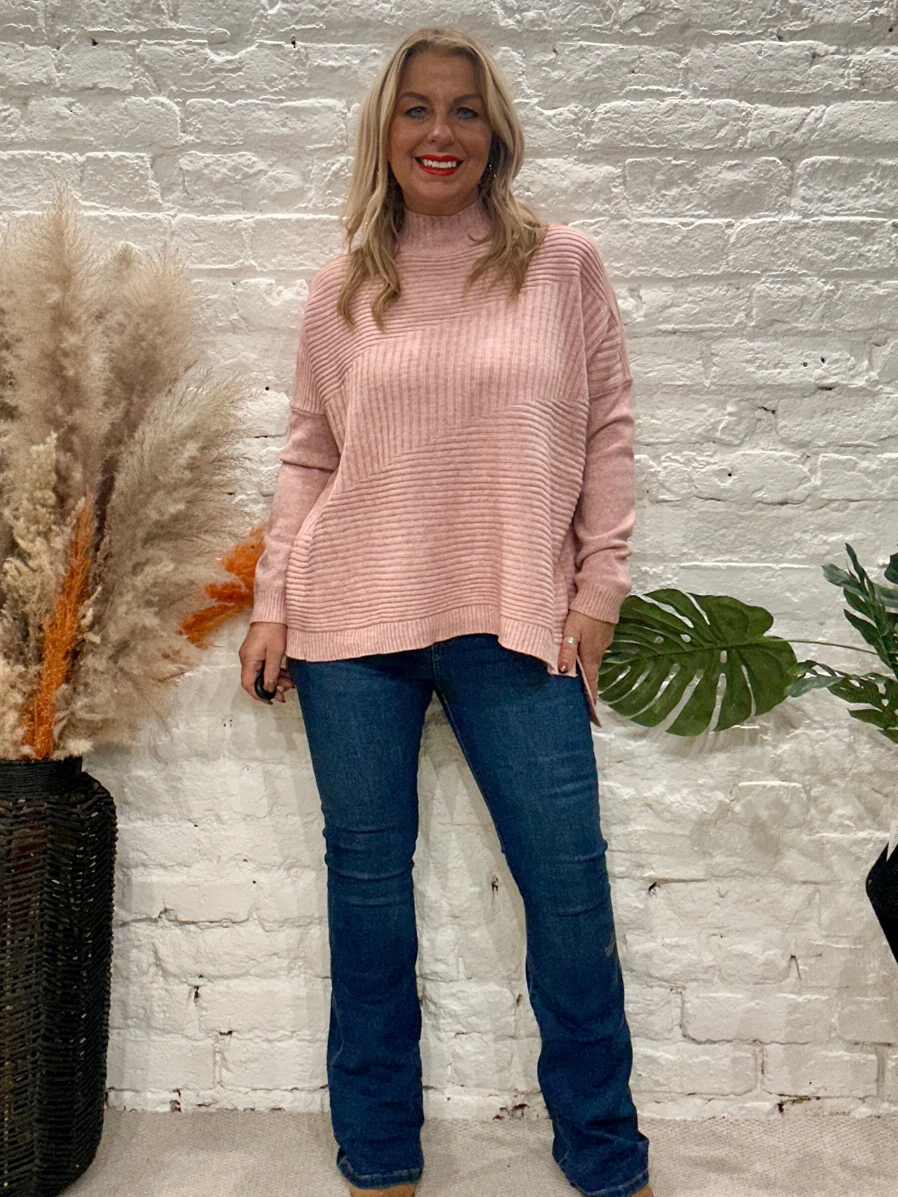 Cosy club Italian High Neck Ribbed knitted Dipped Hem Tracy Jumper