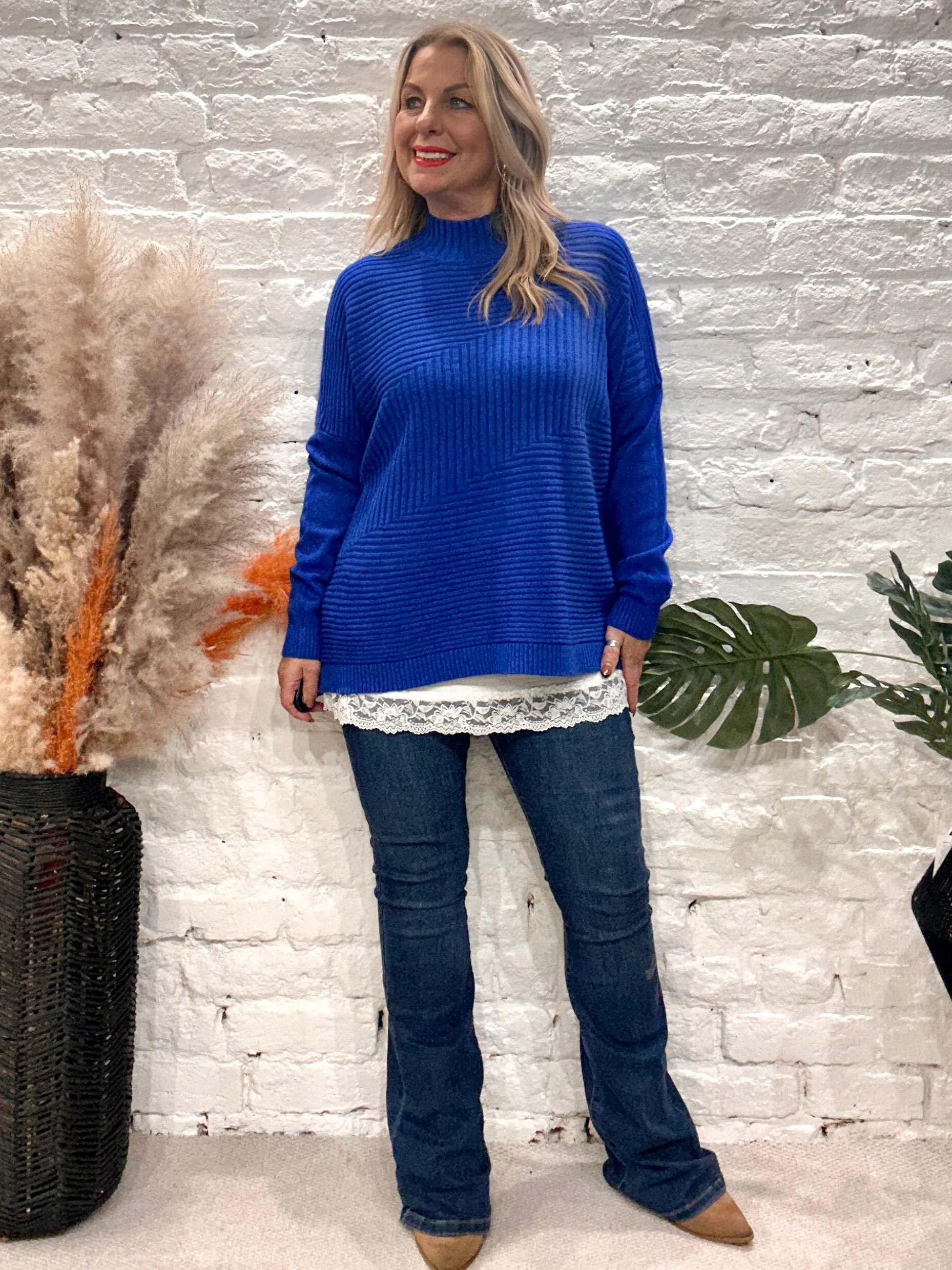 Cosy club Italian High Neck Ribbed knitted Dipped Hem Tracy Jumper