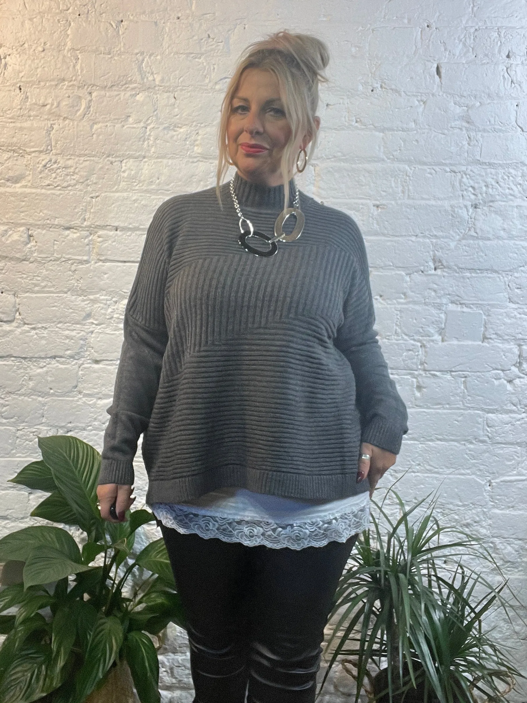 Cosy club Italian High Neck Ribbed knitted Dipped Hem Tracy Jumper