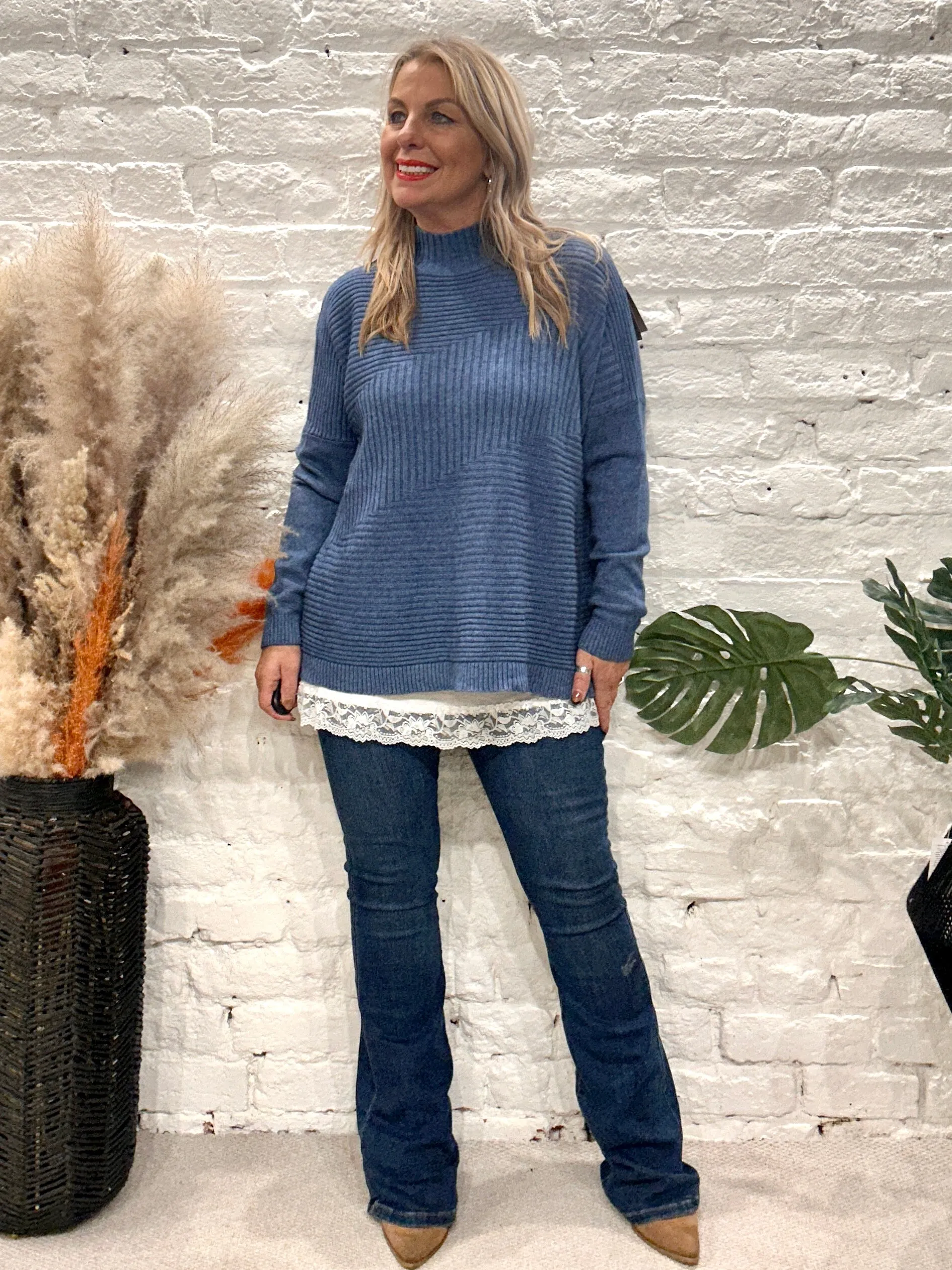 Cosy club Italian High Neck Ribbed knitted Dipped Hem Tracy Jumper