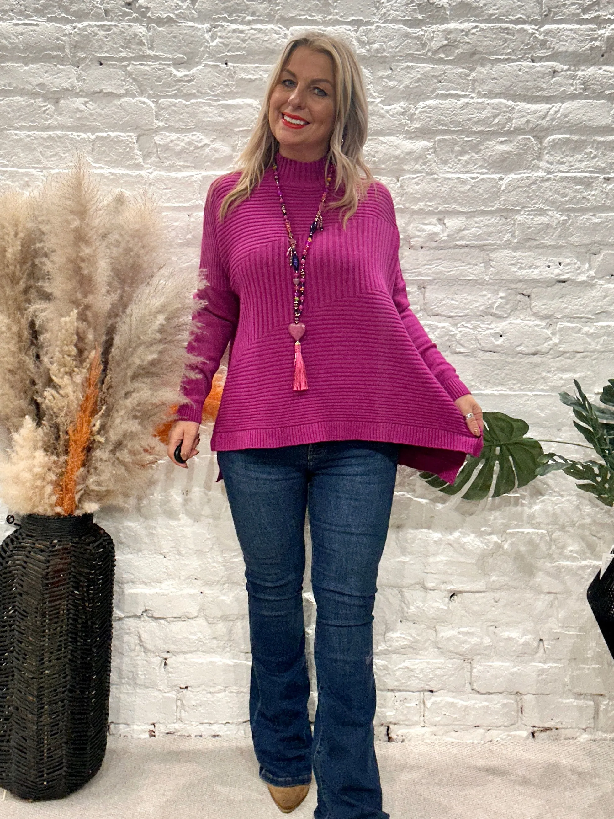Cosy club Italian High Neck Ribbed knitted Dipped Hem Tracy Jumper