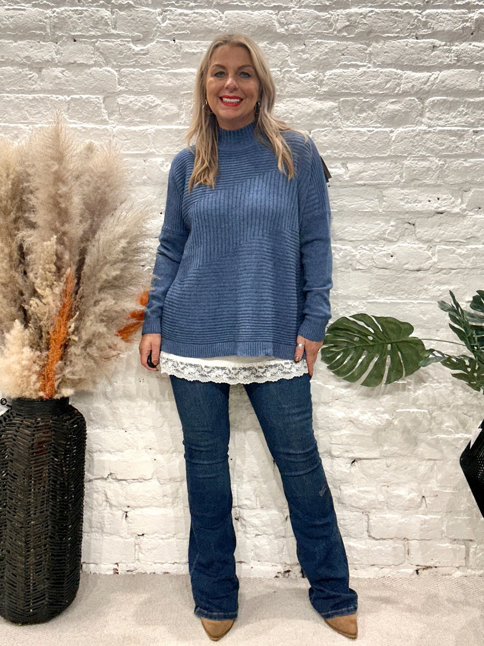 Cosy club Italian High Neck Ribbed knitted Dipped Hem Tracy Jumper