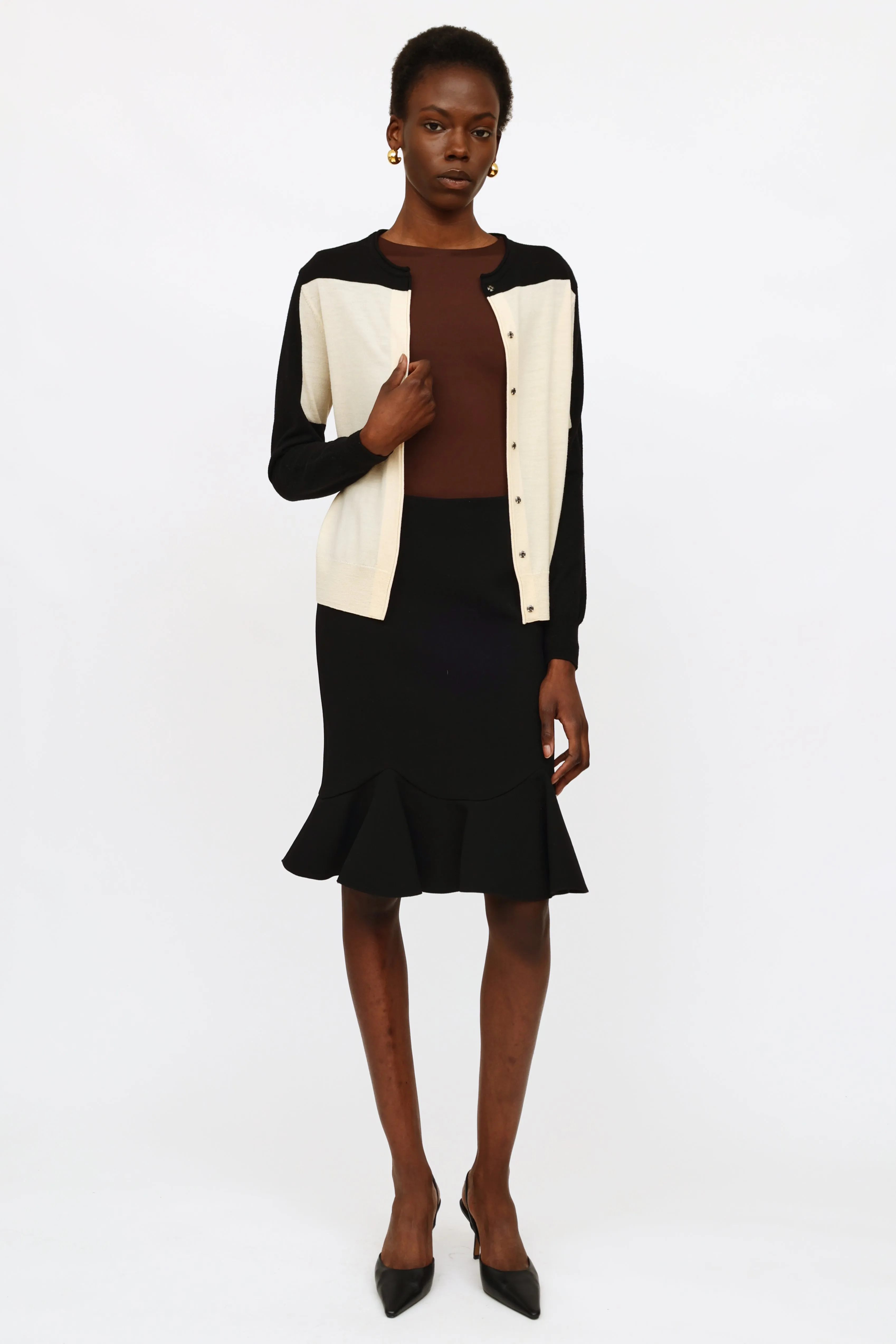 Cream & Black Wool Cardigan