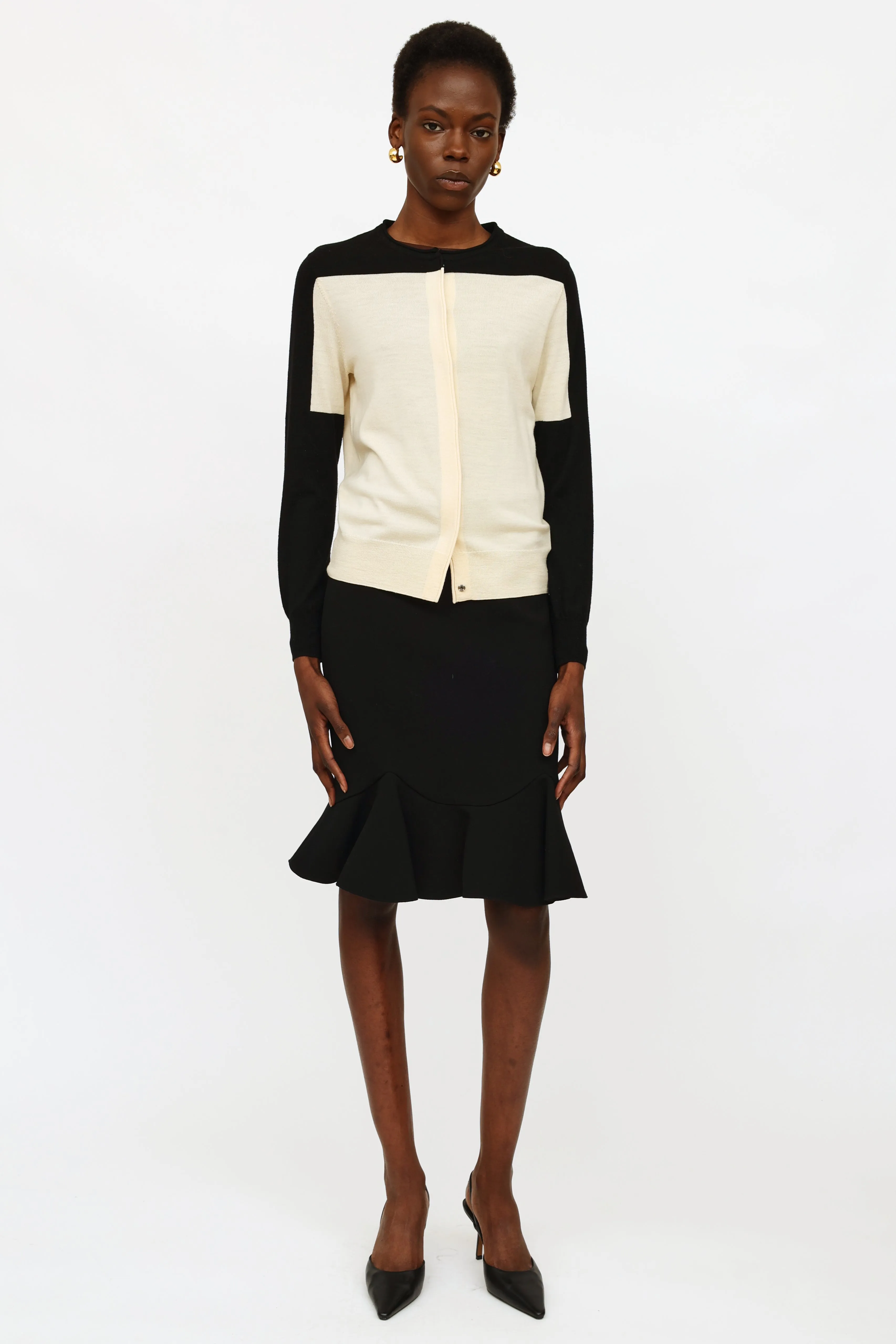 Cream & Black Wool Cardigan