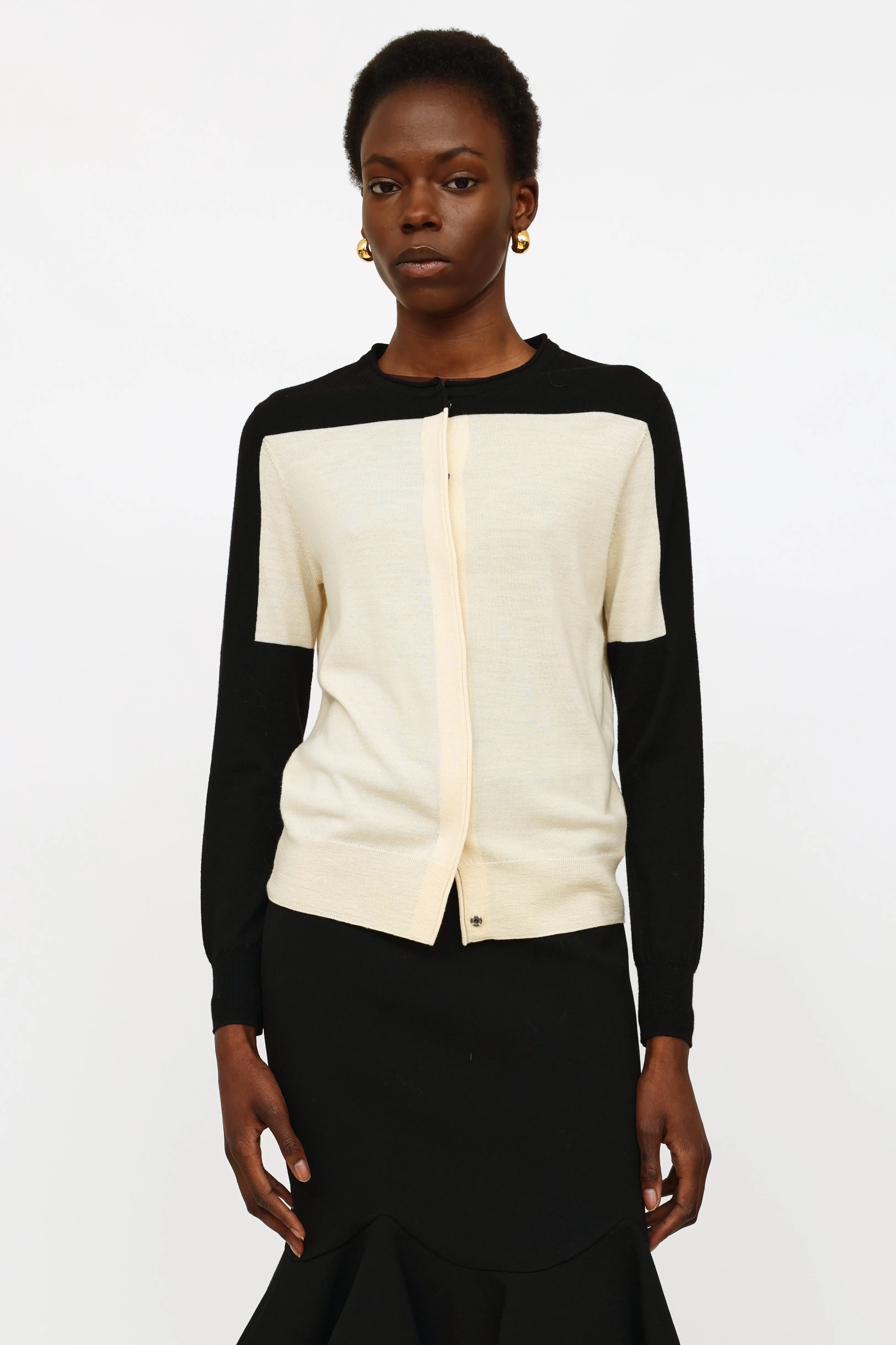 Cream & Black Wool Cardigan