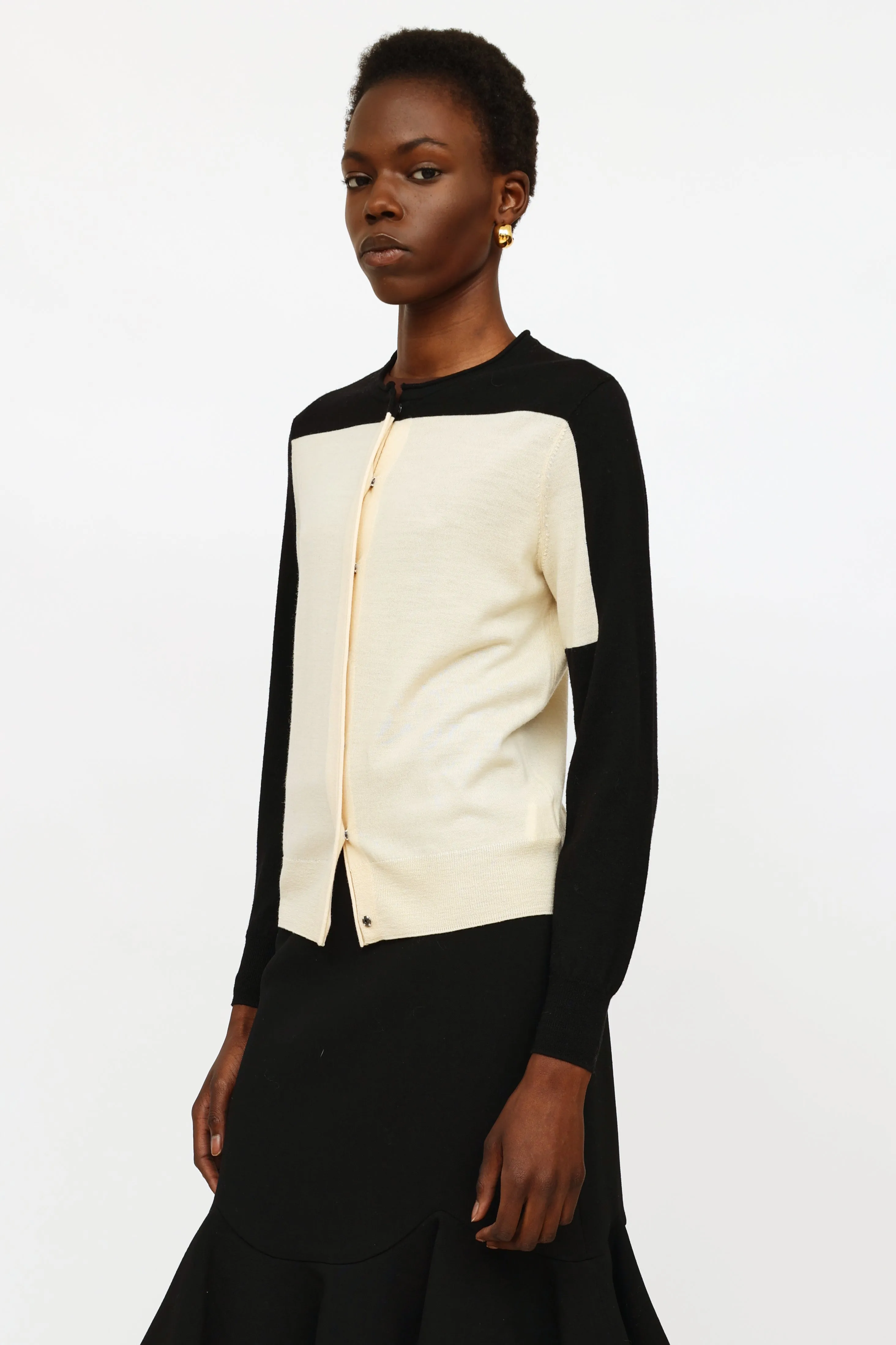 Cream & Black Wool Cardigan