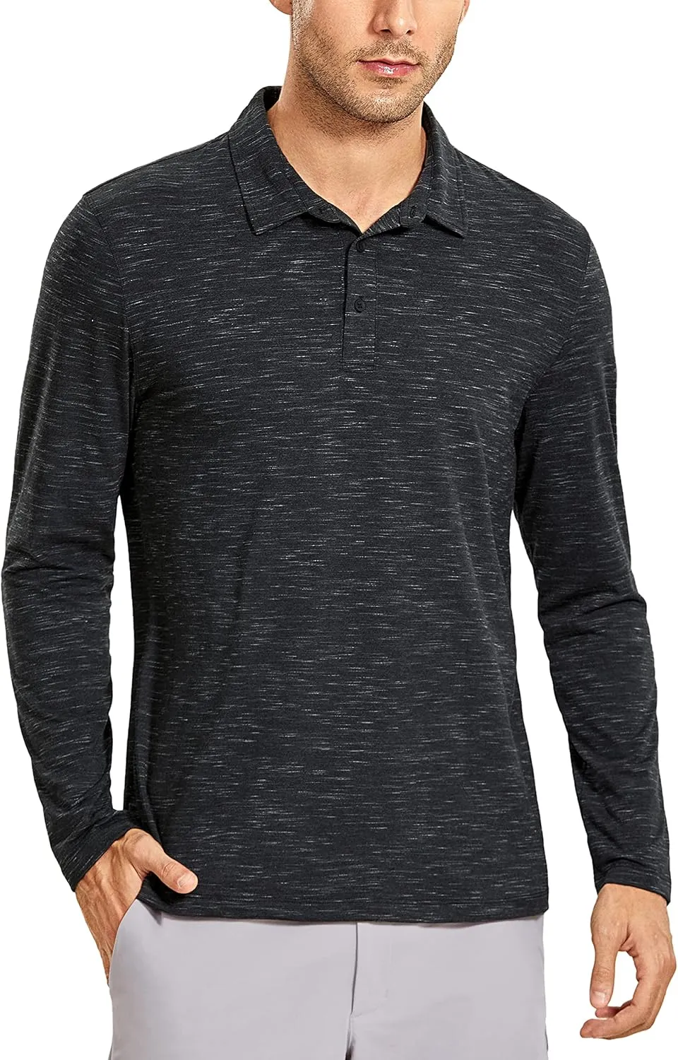 CRZ YOGA Men's Long Sleeve Golf Polo Shirts Quick Dry Athletic T-Shirts Moisture Wicking Gym Workout Tees