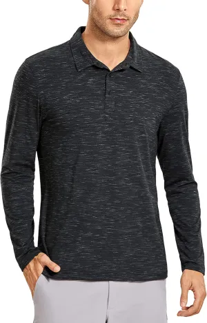 CRZ YOGA Men's Long Sleeve Golf Polo Shirts Quick Dry Athletic T-Shirts Moisture Wicking Gym Workout Tees