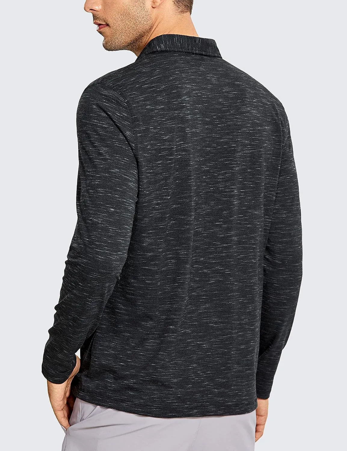 CRZ YOGA Men's Long Sleeve Golf Polo Shirts Quick Dry Athletic T-Shirts Moisture Wicking Gym Workout Tees