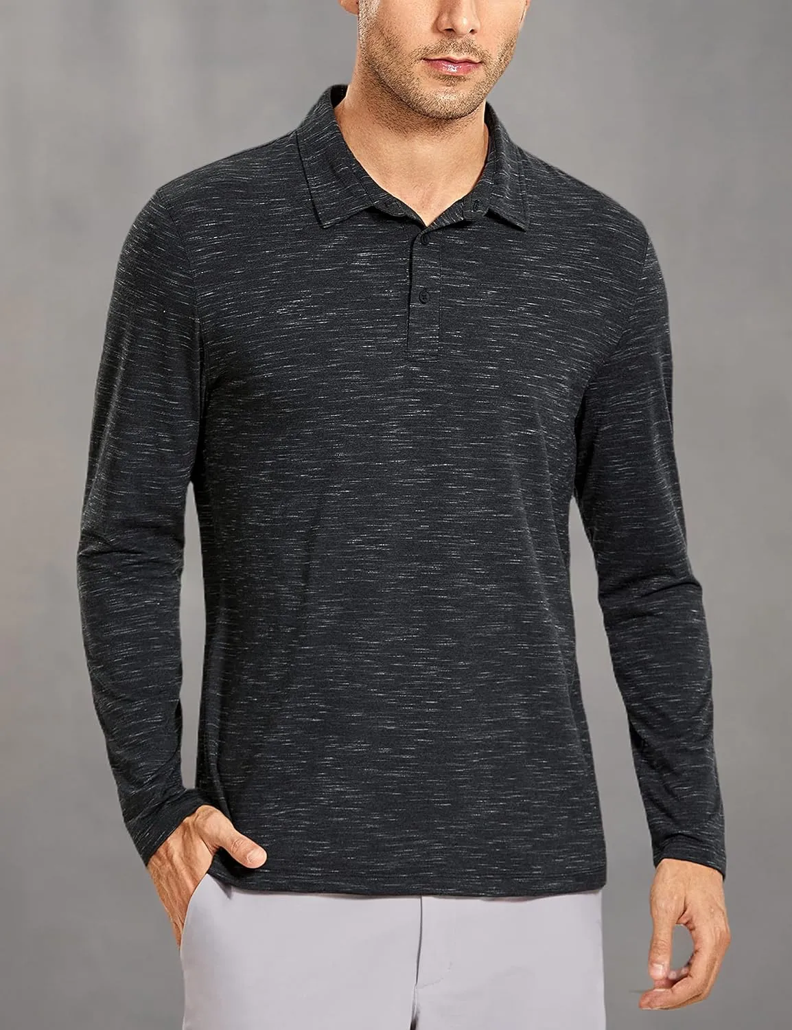 CRZ YOGA Men's Long Sleeve Golf Polo Shirts Quick Dry Athletic T-Shirts Moisture Wicking Gym Workout Tees