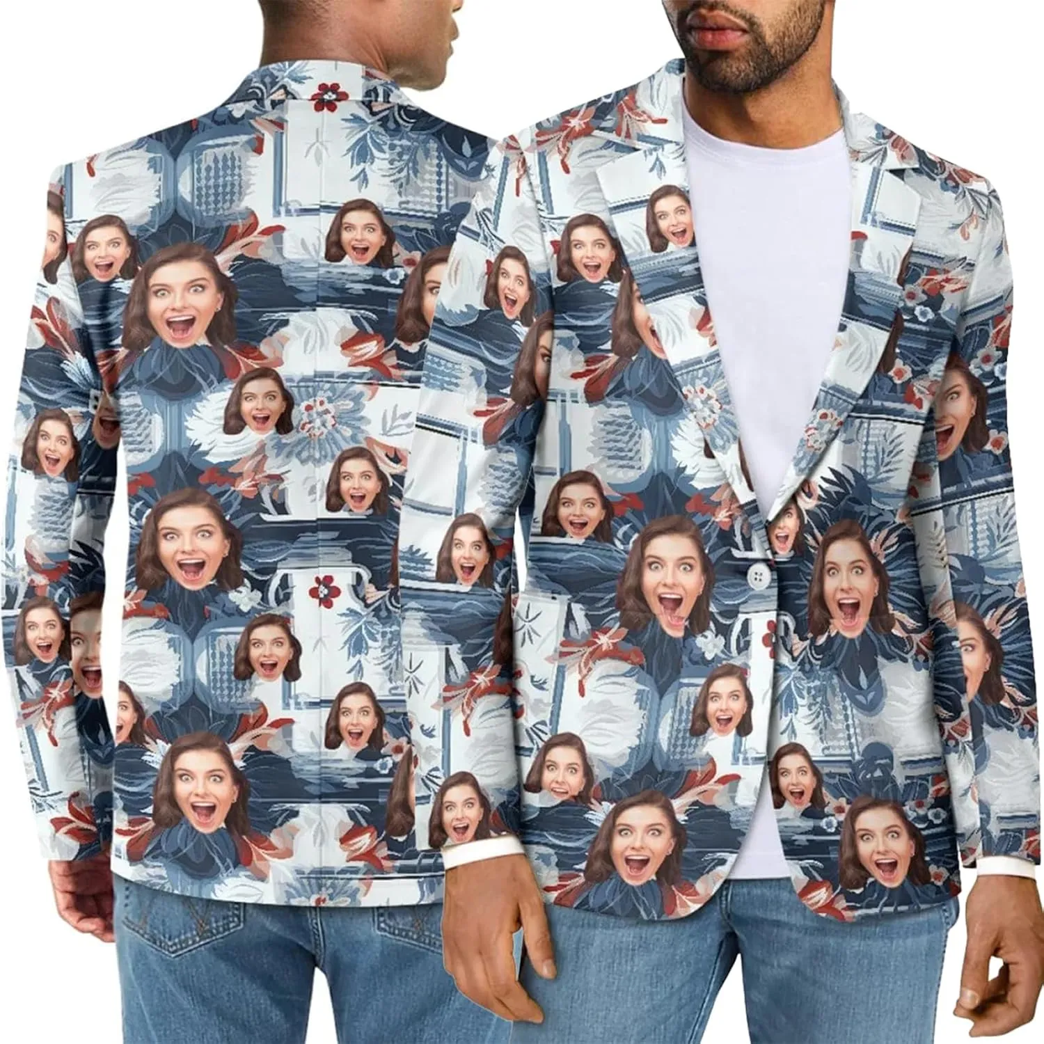 Custom Face Blazers for Couple-Personalized Jacket Blazer with Fun Picture Fashion Casual Sport Coats Gag Gift for Men Women