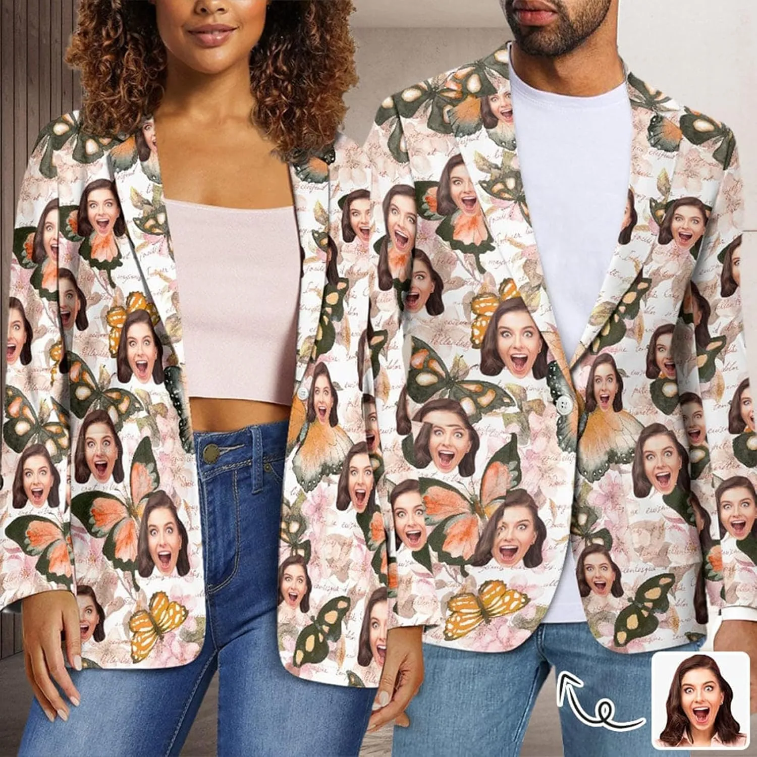 Custom Face Blazers for Couple-Personalized Jacket Blazer with Fun Picture Fashion Casual Sport Coats Gag Gift for Men Women