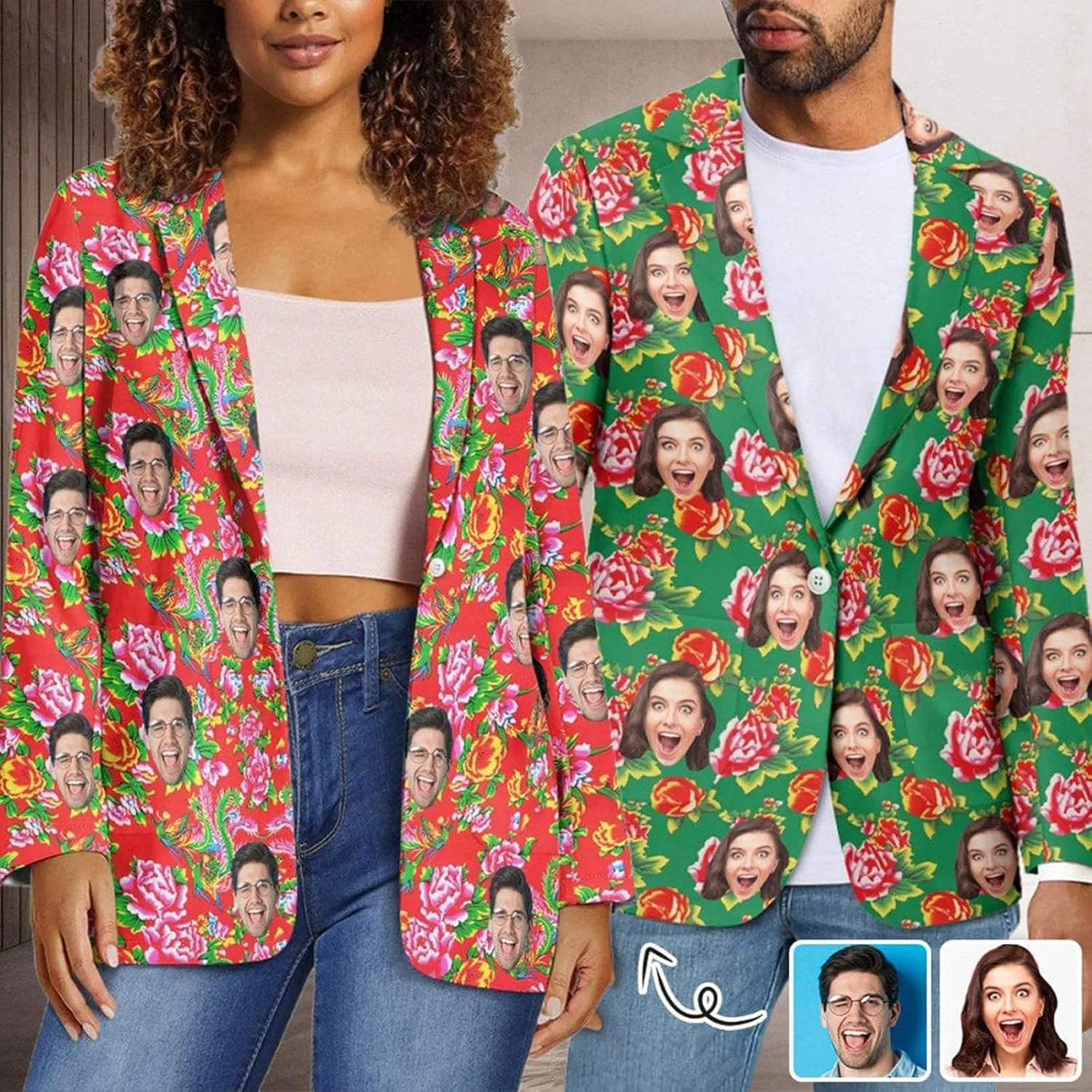 Custom Face Blazers for Couple-Personalized Jacket Blazer with Fun Picture Fashion Casual Sport Coats Gag Gift for Men Women