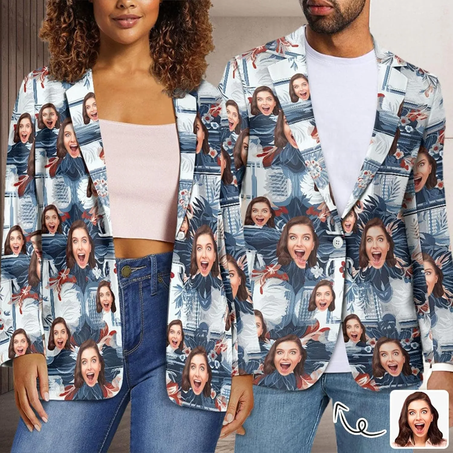 Custom Face Blazers for Couple-Personalized Jacket Blazer with Fun Picture Fashion Casual Sport Coats Gag Gift for Men Women