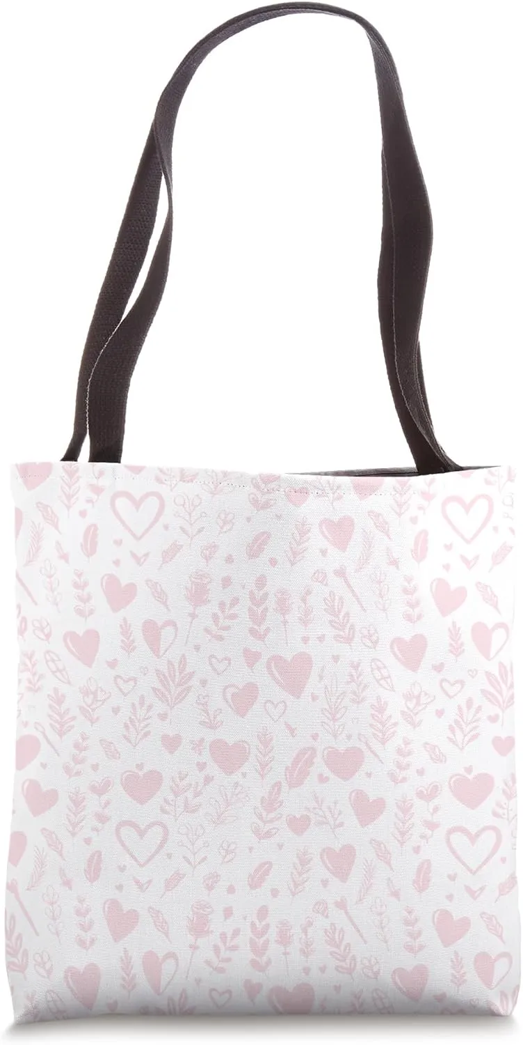 Cute Hearts Florals Pattern Pink Love Minimalist Graphic Tote Bag