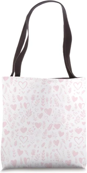 Cute Hearts Florals Pattern Pink Love Minimalist Graphic Tote Bag