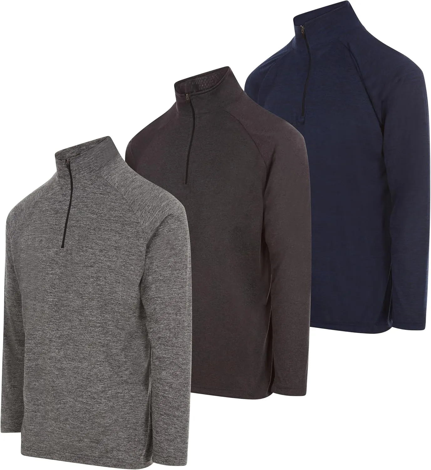 DARESAY Men's Dri-Fit Quarter Zip Long Sleeve Moisture Wicking Pullover, Athletic Quick Dry Tees 3-Pack (Up to 3XL)