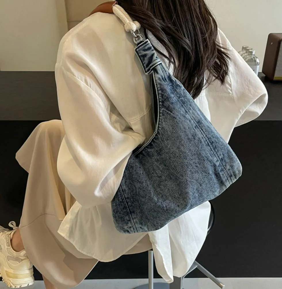 Denim Shoulder Bag Women Retro Canvas Tote Bag Casual Lightweight Top Handle Clutch Handbag Cute Hobo Bags Work Travel
