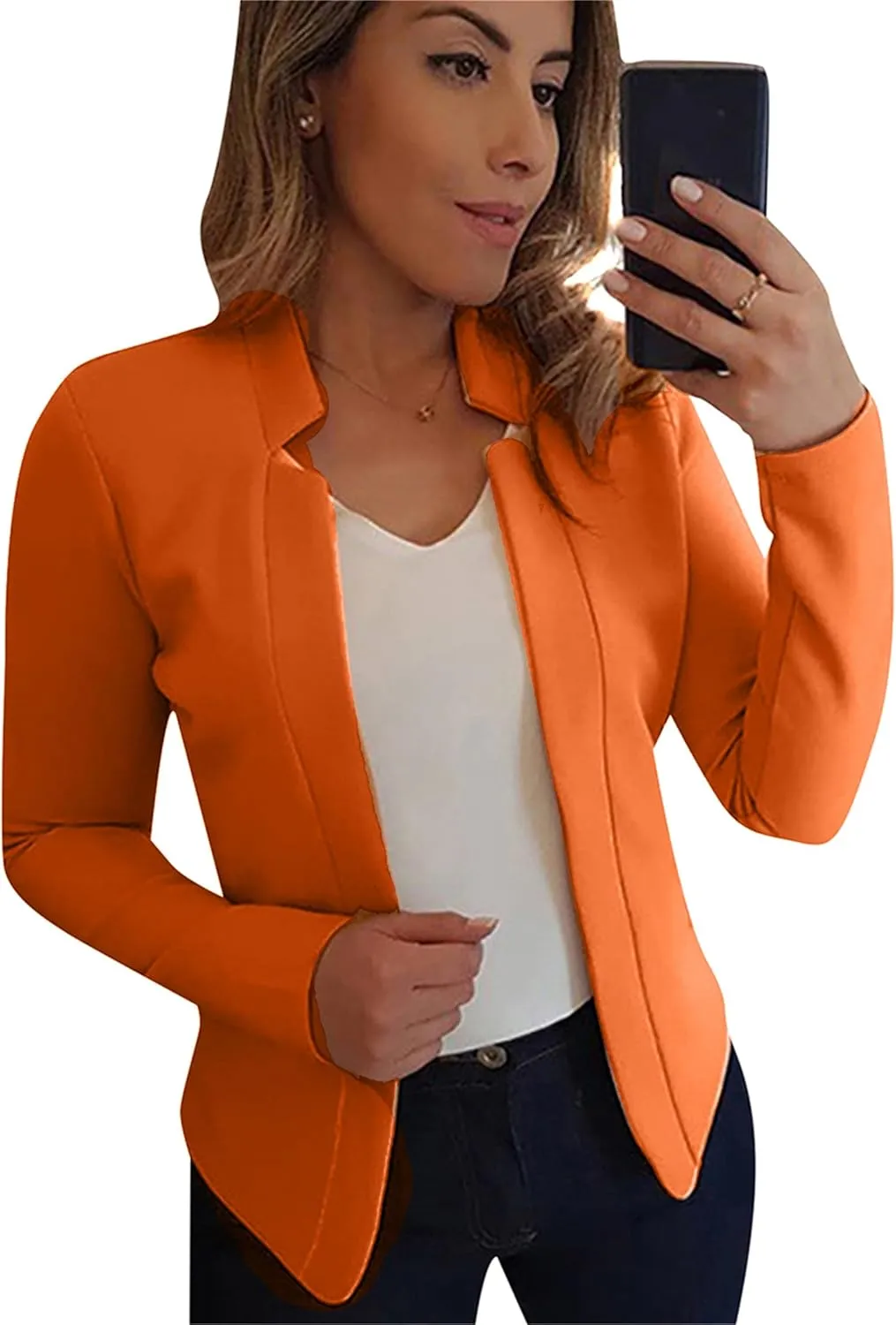 DIACACY Womens Cropped Formal Open Front Blazers Suit Long Sleeve Slim Blazers Jacket Cardigan