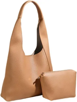 Ethical Vegan Leather Slouchy Hobo & Tote Bags for Women - 2 Pcs Casual Chic Shoulder Purses