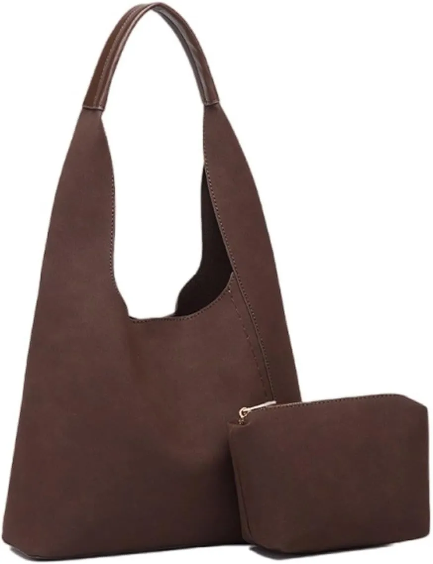 Ethical Vegan Leather Slouchy Hobo & Tote Bags for Women - 2 Pcs Casual Chic Shoulder Purses