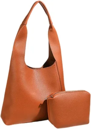 Ethical Vegan Leather Slouchy Hobo & Tote Bags for Women - 2 Pcs Casual Chic Shoulder Purses