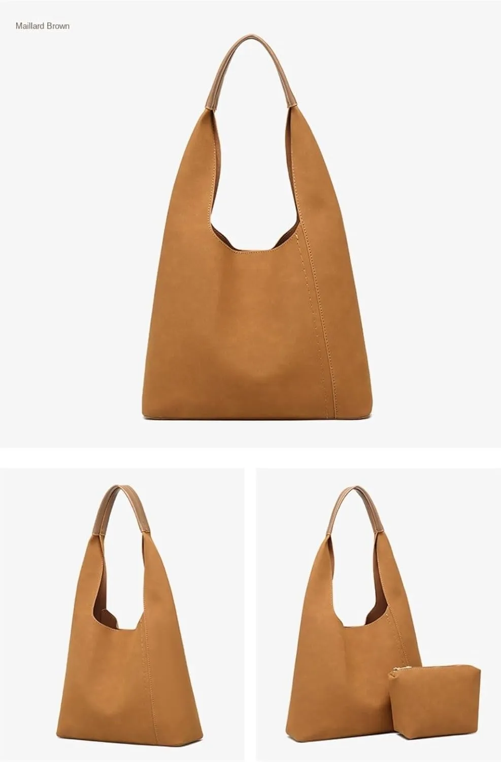 Ethical Vegan Leather Slouchy Hobo & Tote Bags for Women - 2 Pcs Casual Chic Shoulder Purses