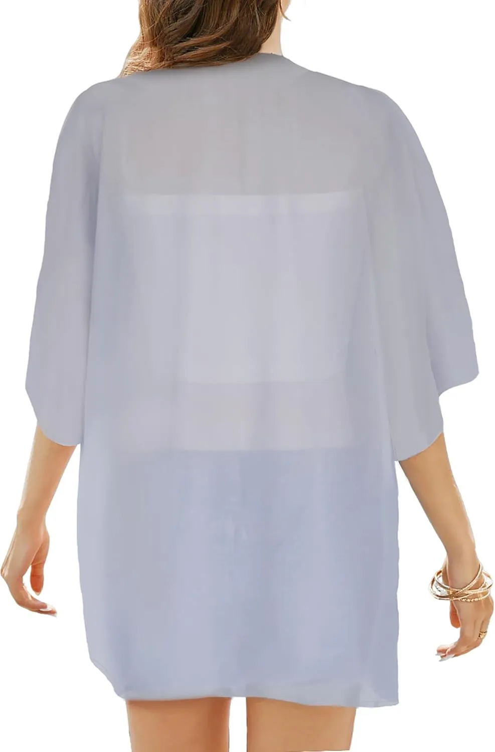 FINOCEANS Womens Floral Chiffon Kimono Cardigans Loose Beach Cover Up Half Sleeve Tops