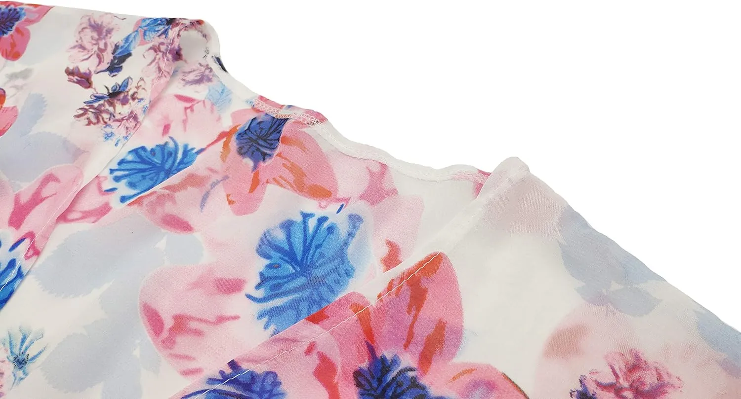 FINOCEANS Womens Floral Chiffon Kimono Cardigans Loose Beach Cover Up Half Sleeve Tops