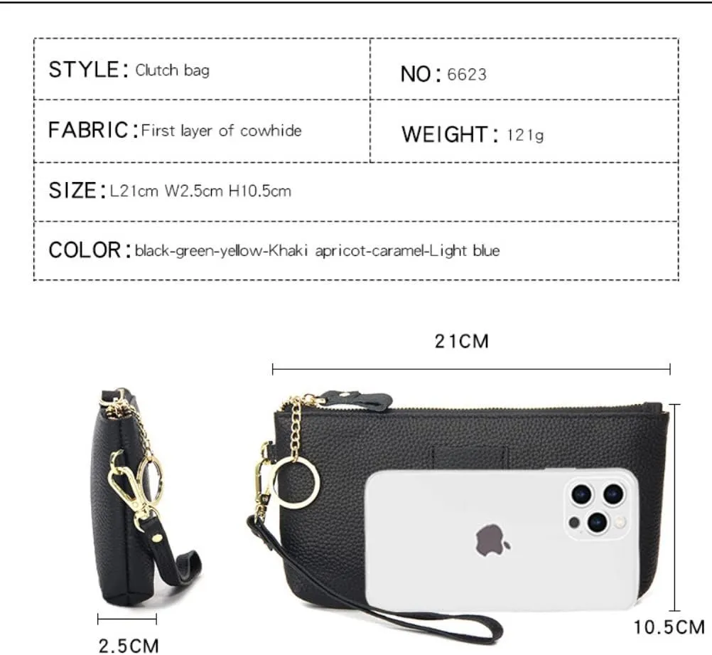 Genuine Leather Clutch Wallet Long Purse Wristlet Phone Pouch for Women, Slim and Minimalist