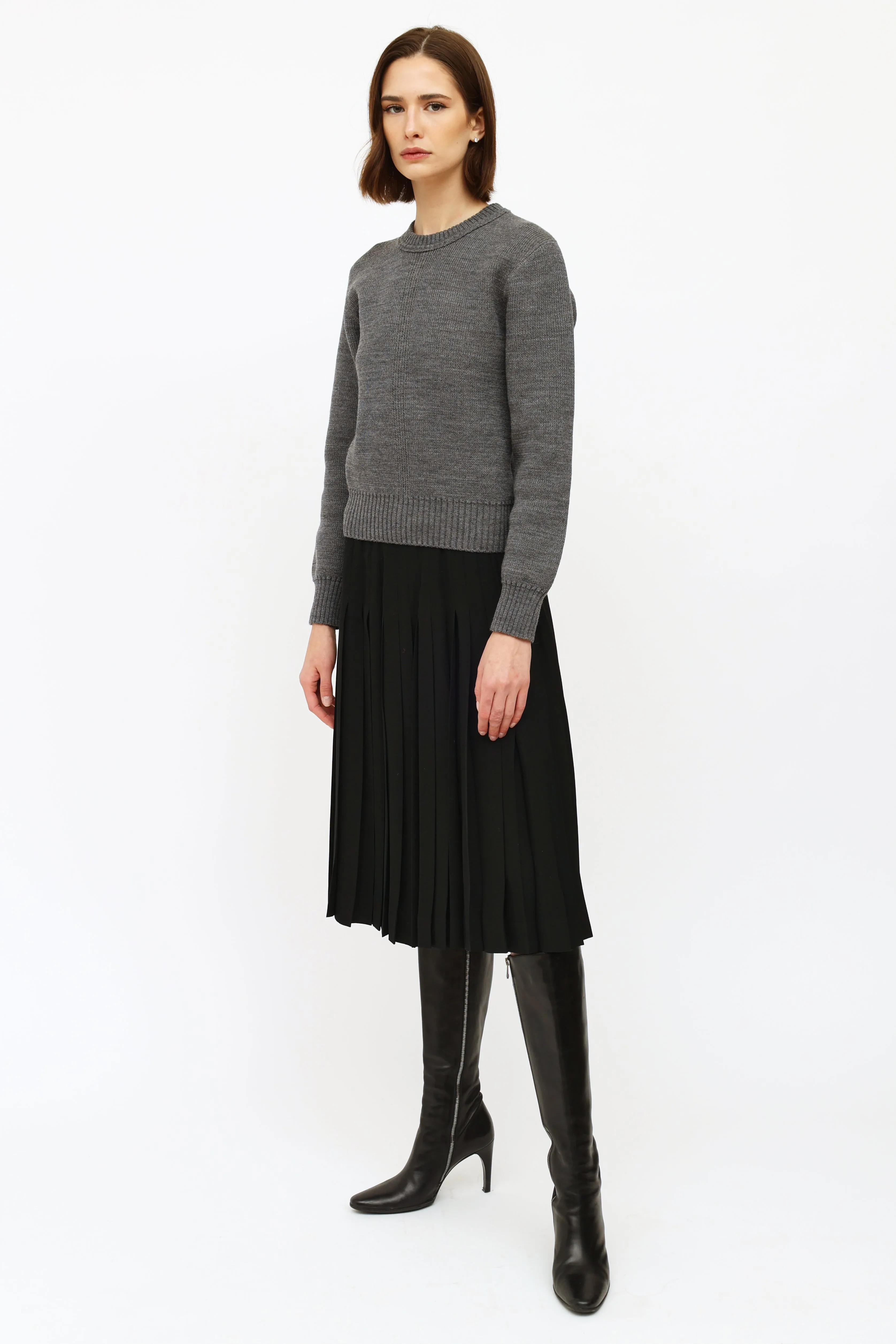Grey Wool Crewneck Sweater