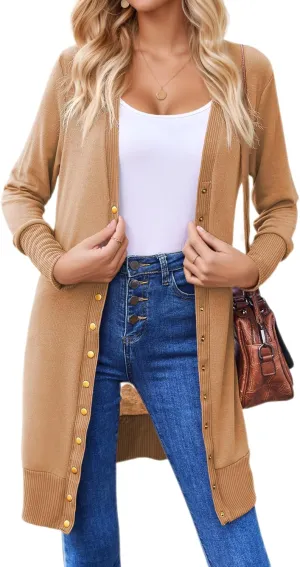 Halife Womens Long Sleeve Cardigans Lightweight Ribbed Neckline Soft Knit Cardigan Sweater with Buttons