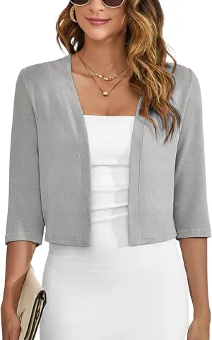 Heymoments Women's 3/4 Sleeve Thin Shrugs Lightweight Open Front Cropped Cardigan for Women
