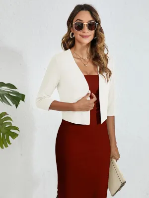 Heymoments Women's Thin Shrugs 3/4 Sleeve Lightweight Cropped Tops Open Front Cardigan for Dress
