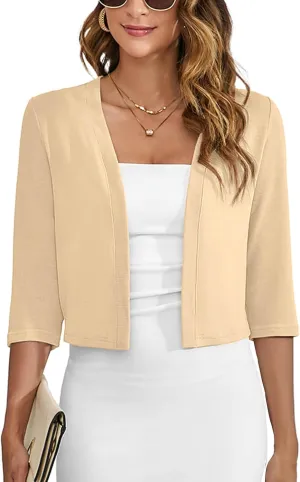 Heymoments Women's Thin Shrugs 3/4 Sleeve Lightweight Cropped Tops Open Front Cardigan for Dress
