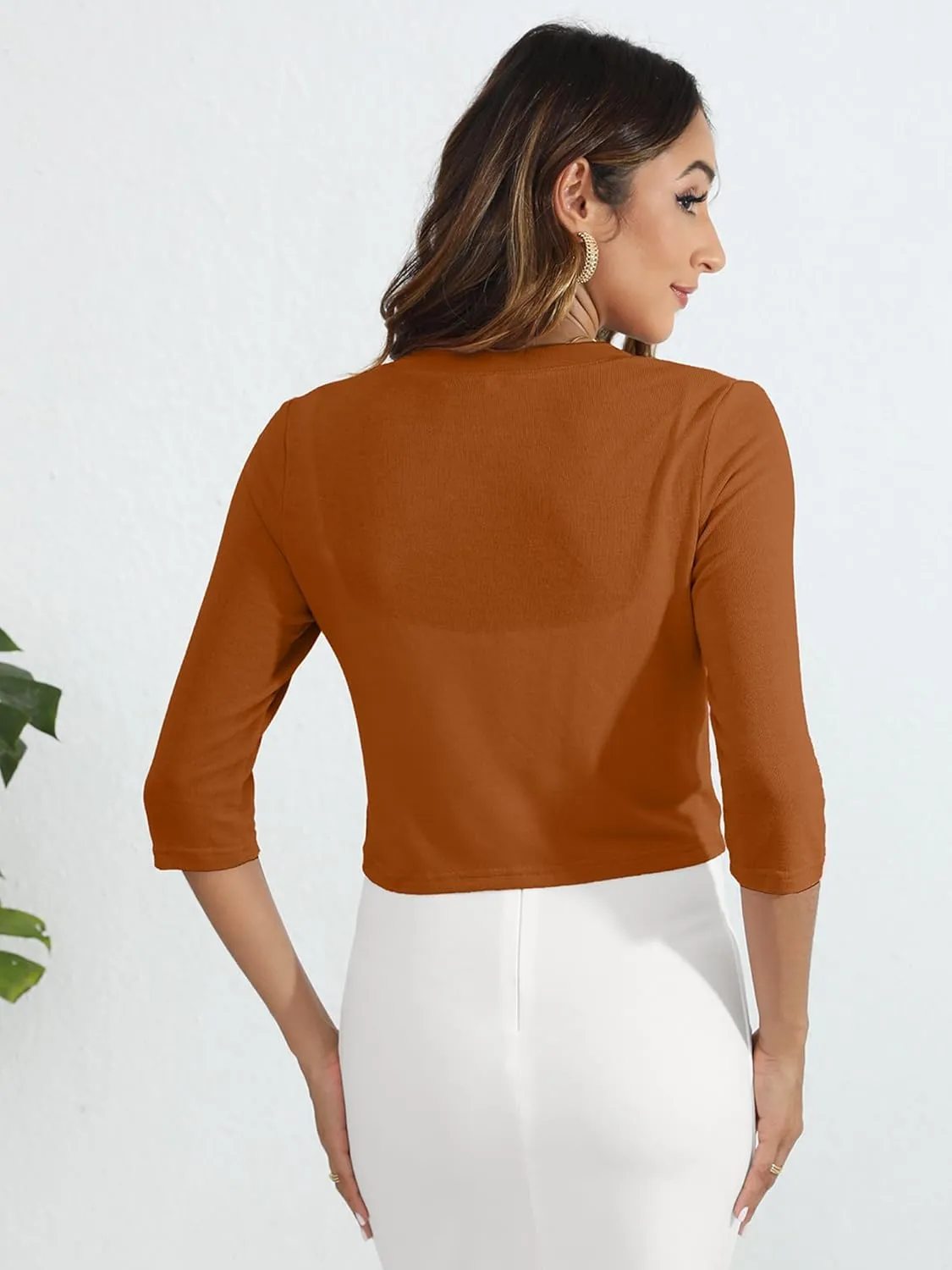 Heymoments Women's Thin Shrugs 3/4 Sleeve Lightweight Cropped Tops Open Front Cardigan for Dress