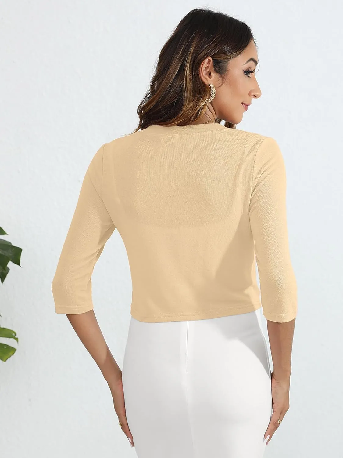 Heymoments Women's Thin Shrugs 3/4 Sleeve Lightweight Cropped Tops Open Front Cardigan for Dress