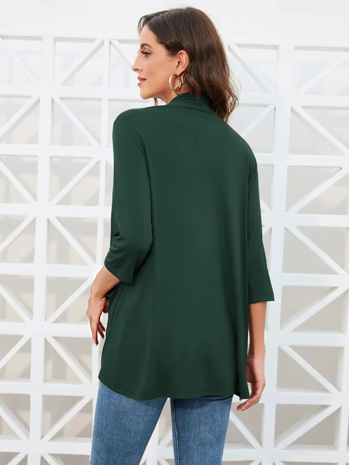 HIYIYEZI Womens Casual Lightweight Cardigans with Pockets 3/4 Sleeve Open Front Dusters