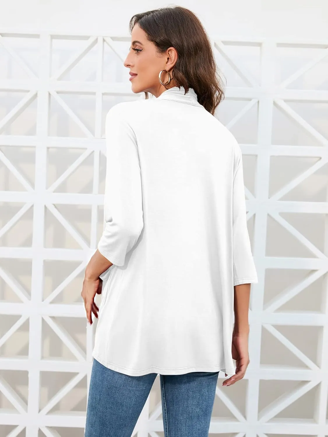 HIYIYEZI Womens Casual Lightweight Cardigans with Pockets 3/4 Sleeve Open Front Dusters