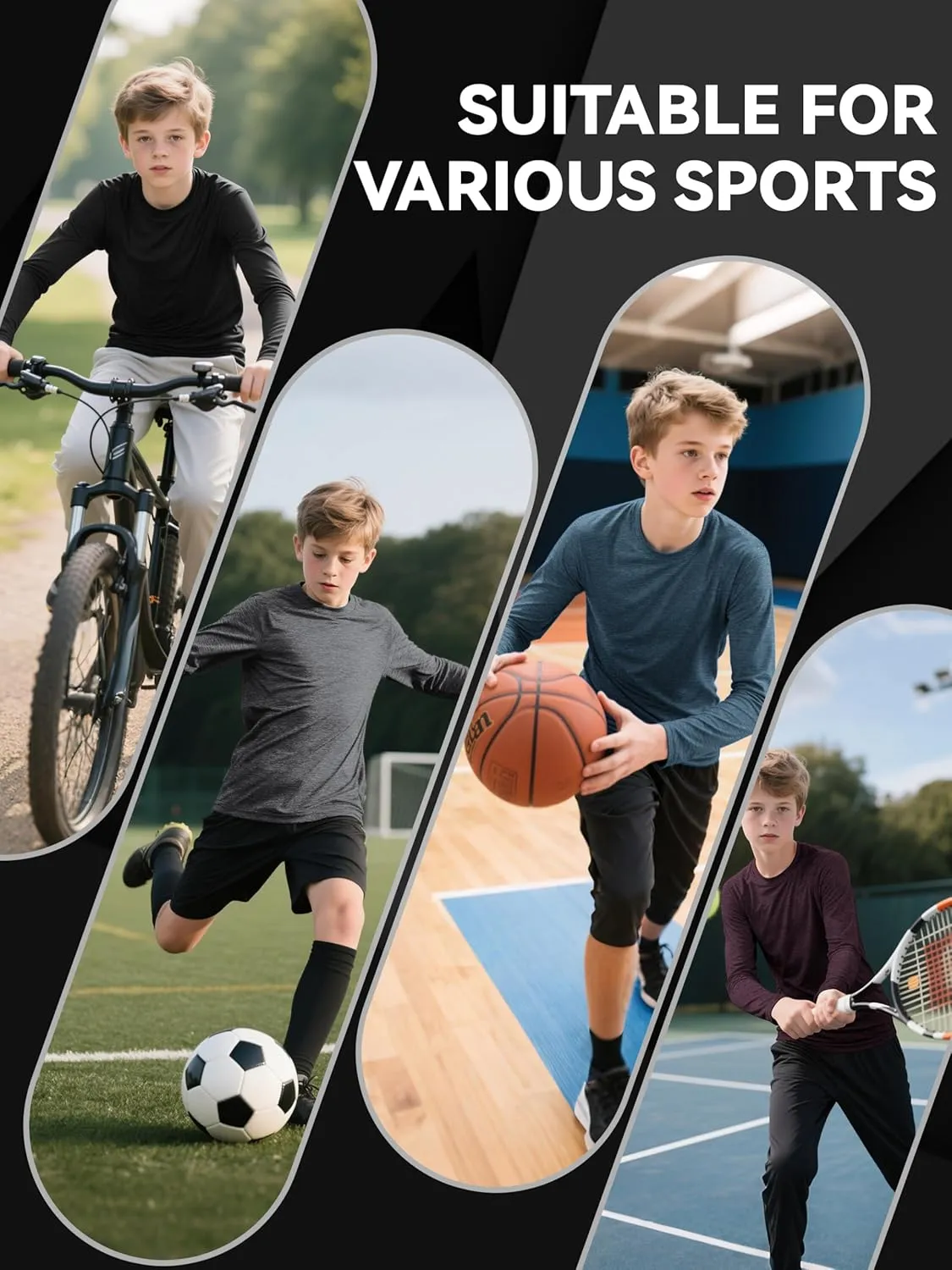 HXP 4 Pack Boys Long Sleeve Shirts Dry Fit Athletic T Shirts Boys' Activewear Quick-Dry Clothes Tees for Youth Teens