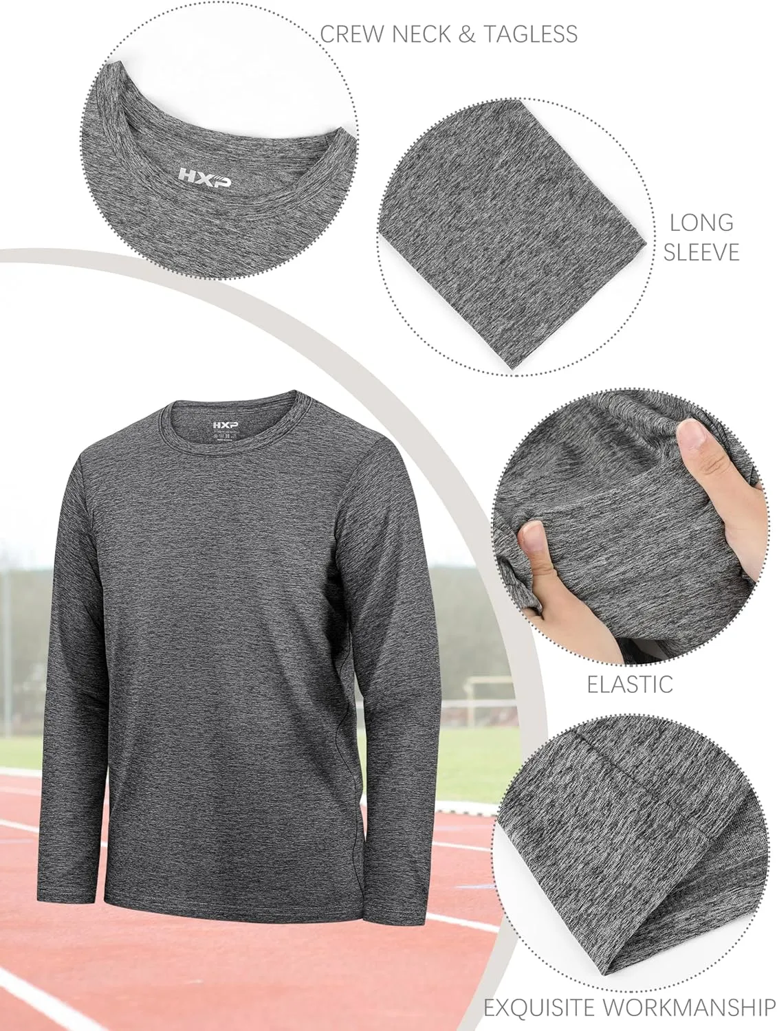 HXP 4 Pack Boys Long Sleeve Shirts Dry Fit Athletic T Shirts Boys' Activewear Quick-Dry Clothes Tees for Youth Teens