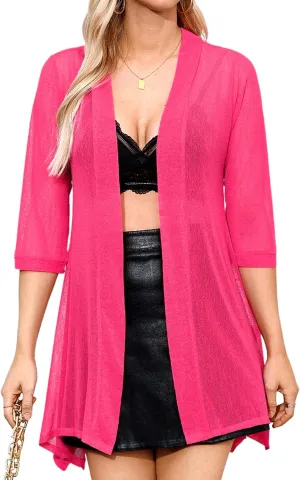 iClosam Women 3/4 Sleeve Cardigan Sweater Casual Sheer Open Front Kimono Cardigans Summer Trendy Beach Cover Ups