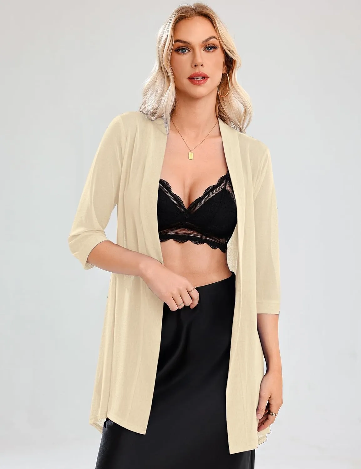 iClosam Women 3/4 Sleeve Cardigan Sweater Casual Sheer Open Front Kimono Cardigans Summer Trendy Beach Cover Ups