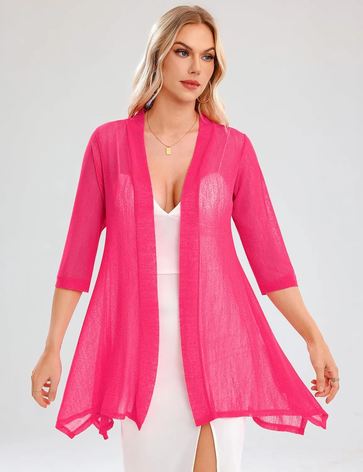 iClosam Women 3/4 Sleeve Cardigan Sweater Casual Sheer Open Front Kimono Cardigans Summer Trendy Beach Cover Ups